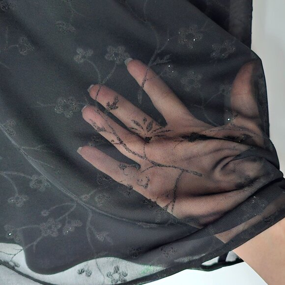 Y2K Breakin' Loose Babydoll Dress Black Size 13/14 Beaded Floral Mesh Whimsigoth - Picture 4 of 13